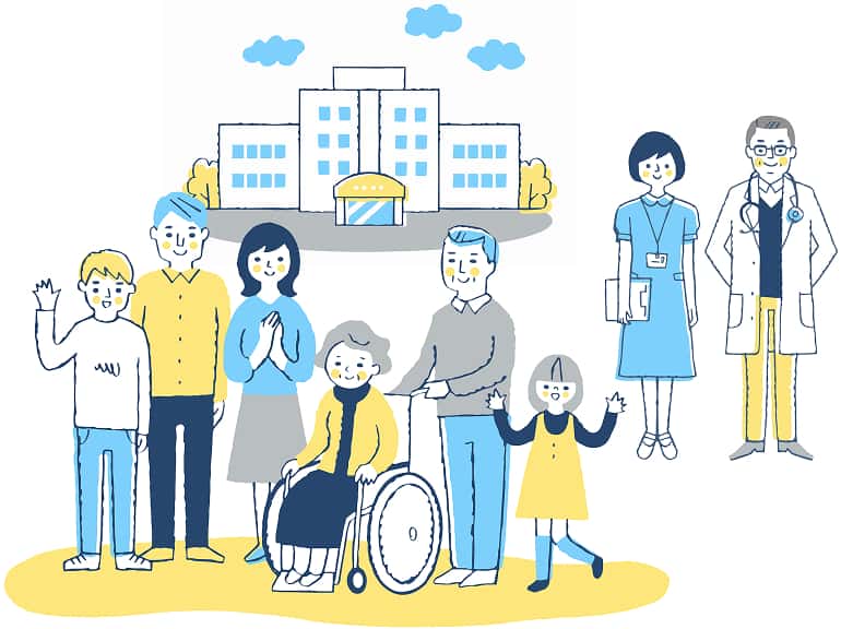 地域の患者さんを支える医療スタッフのイラスト